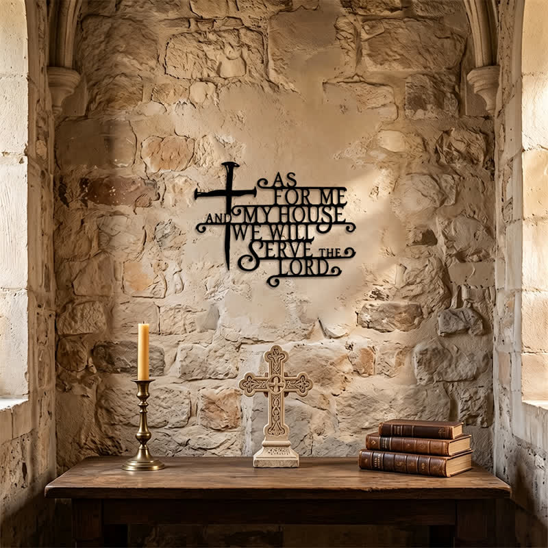 Christianartworkshop Curly Script Metal Cross Wall Sign: Emblem of Quiet Household Faith - image 0