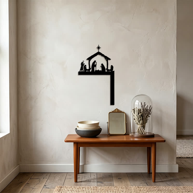 Christianartworkshop Silhouette Holy Family Manger Metal Sign: Symbol of Warm Sacred Grace - image 1