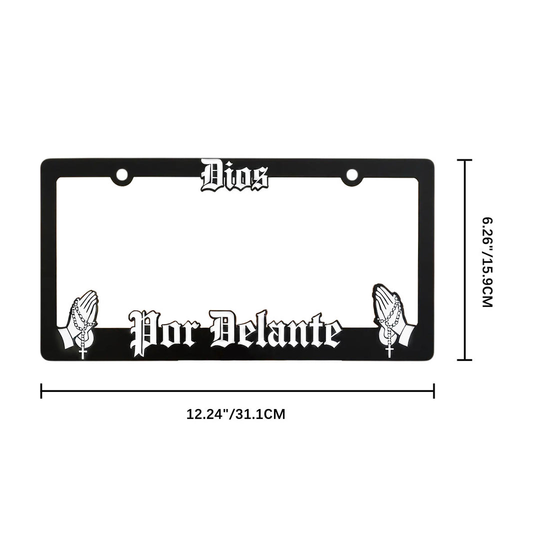 Christianartworkshop Dios Por Delante License Plate Frame with Praying Hands: Token Of Peaceful Daily Spiritual Serenity - image 7