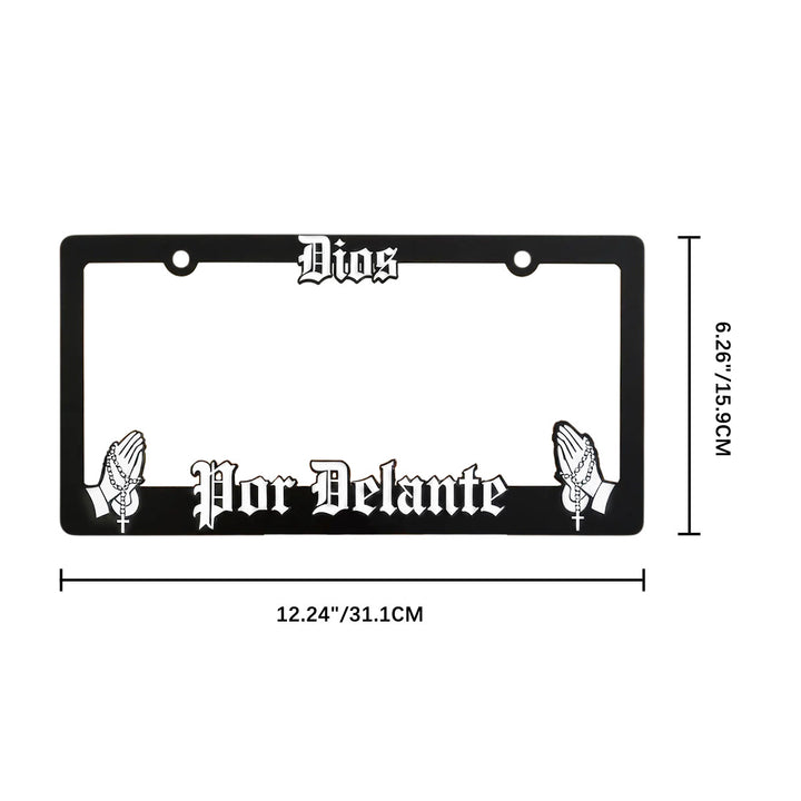 Christianartworkshop Dios Por Delante License Plate Frame with Praying Hands: Token Of Peaceful Daily Spiritual Serenity - image 7