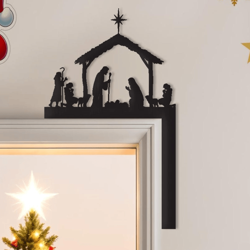 Christianartworkshop Silhouette Holy Family Manger Metal Sign: Symbol of Warm Sacred Grace - image 0