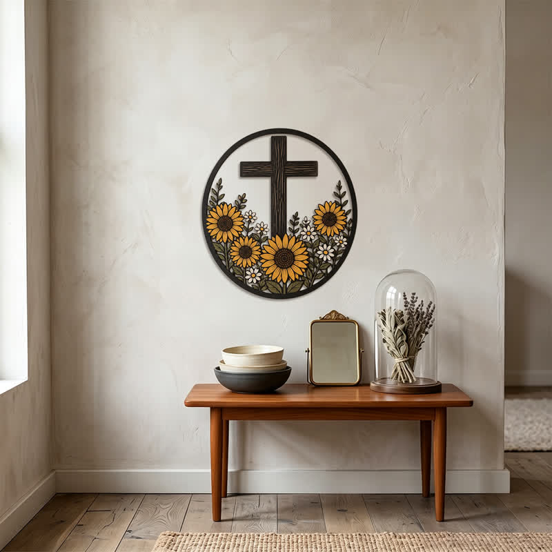 Christianartworkshop Sunflower Framed Cross Metal Decor: Token of Peaceful Divine Light - image 3