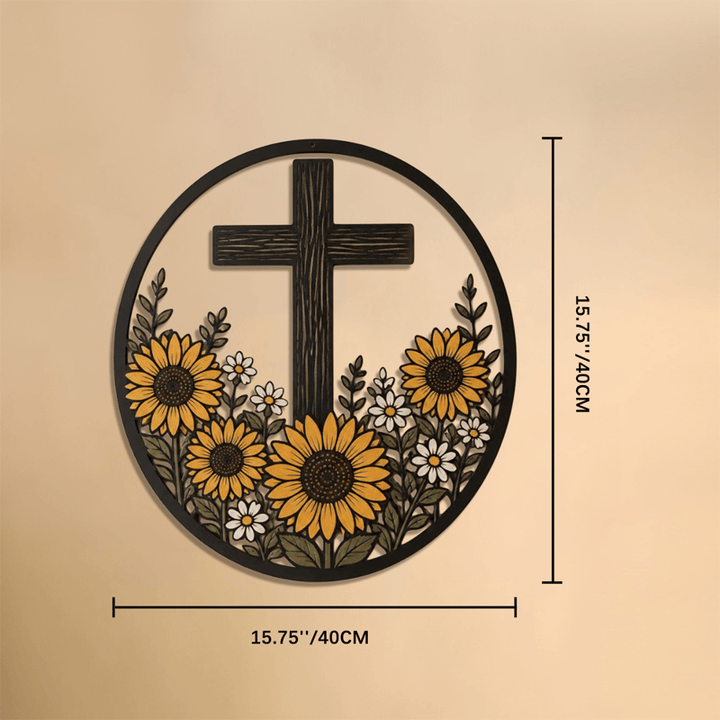 Christianartworkshop Sunflower Framed Cross Metal Decor: Token of Peaceful Divine Light - 15.75''*15.75''*0.04''/40*40*0.1cm - image 7