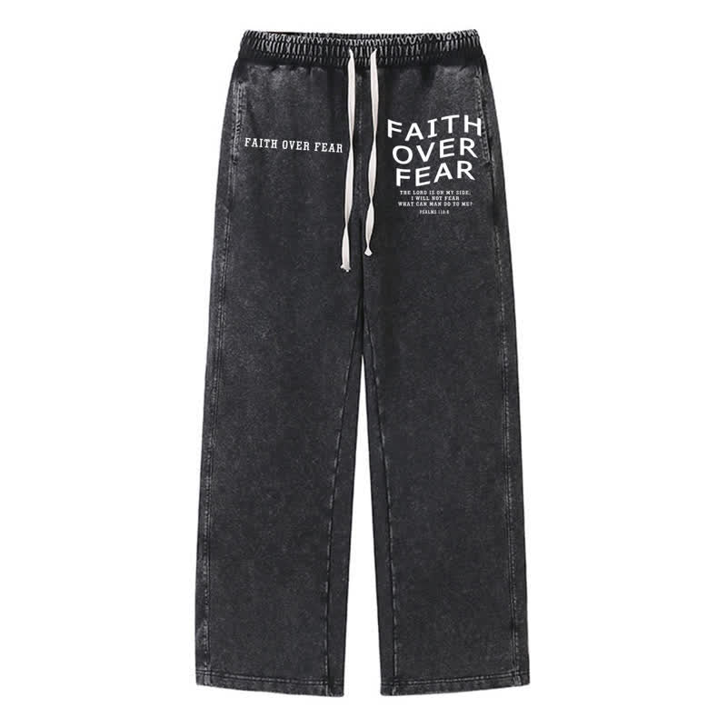 Christianartworkshop Faith Over Fear Statement Washed Sweatpants - Black - 2XL - image 8