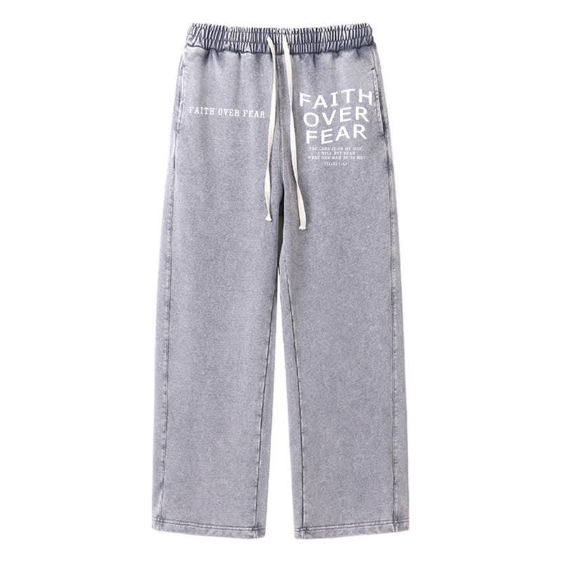 Christianartworkshop Faith Over Fear Statement Washed Sweatpants - Grey - 2XL - image 16