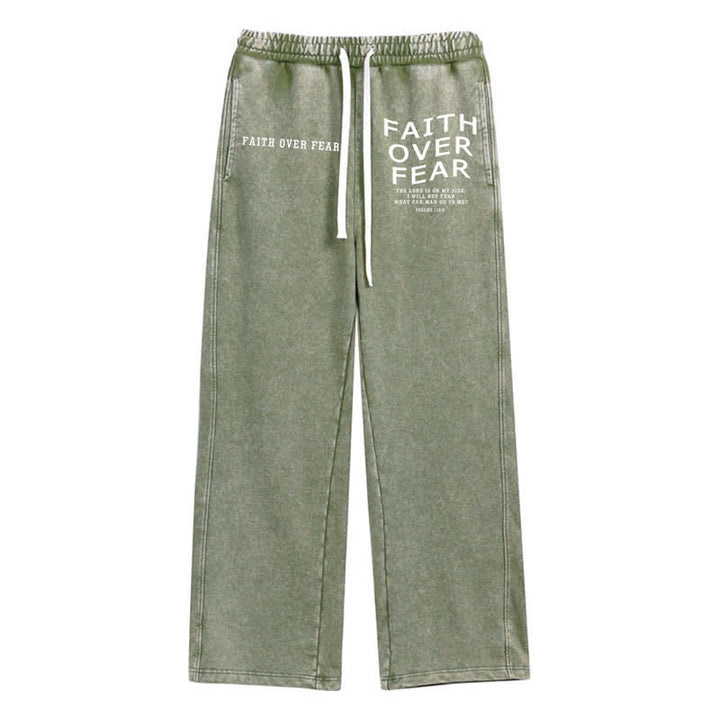 Christianartworkshop Faith Over Fear Statement Washed Sweatpants - Army Green - 2XL - image 24