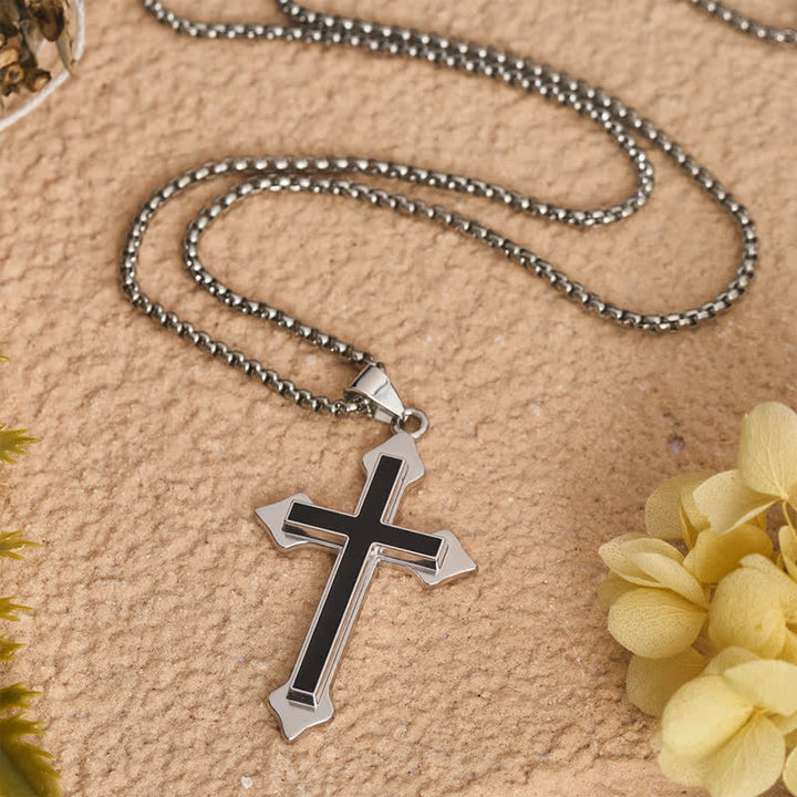Christianartworkshop Two-Tone Stainless Steel Cross Pendant Necklace with Box Chain: A Symbol of Steadfast Faith - image 1
