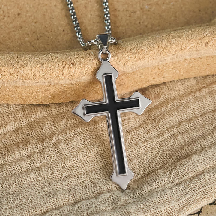 Christianartworkshop Two-Tone Stainless Steel Cross Pendant Necklace with Box Chain: A Symbol of Steadfast Faith - image 3