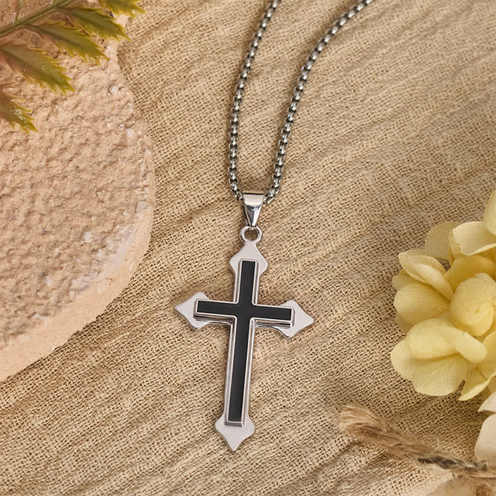 Christianartworkshop Two-Tone Stainless Steel Cross Pendant Necklace with Box Chain: A Symbol of Steadfast Faith - image 4