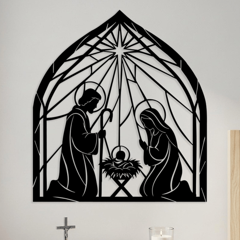 Christianartworkshop Holy Family Nativity Metal Wall Art: Emblem of Gentle Heavenly Peace - image 0