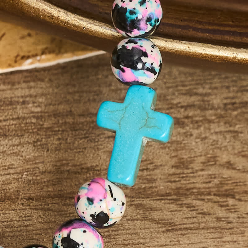 Christianartworkshop Inspirational Psalm 46:5 Cross Bracelet with Colorful Crackle Beads - image 8