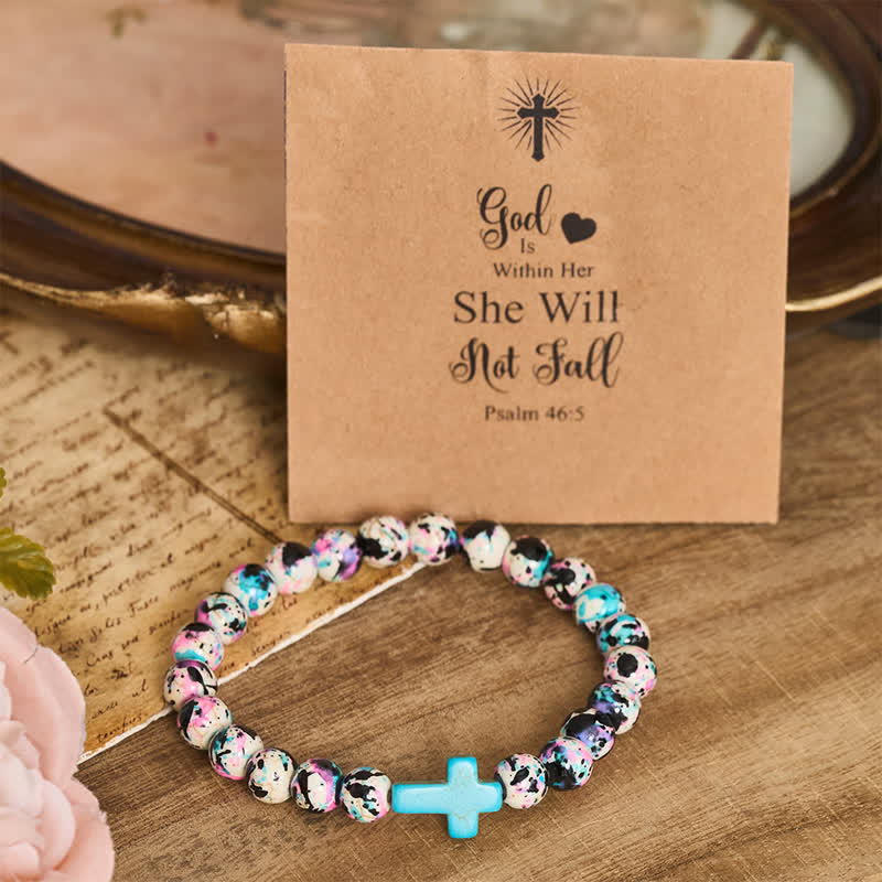 Christianartworkshop Inspirational Psalm 46:5 Cross Bracelet with Colorful Crackle Beads - image 2