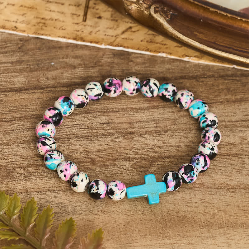 Christianartworkshop Inspirational Psalm 46:5 Cross Bracelet with Colorful Crackle Beads - image 6