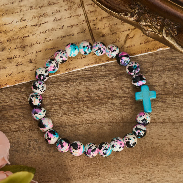 Christianartworkshop Inspirational Psalm 46:5 Cross Bracelet with Colorful Crackle Beads - image 4