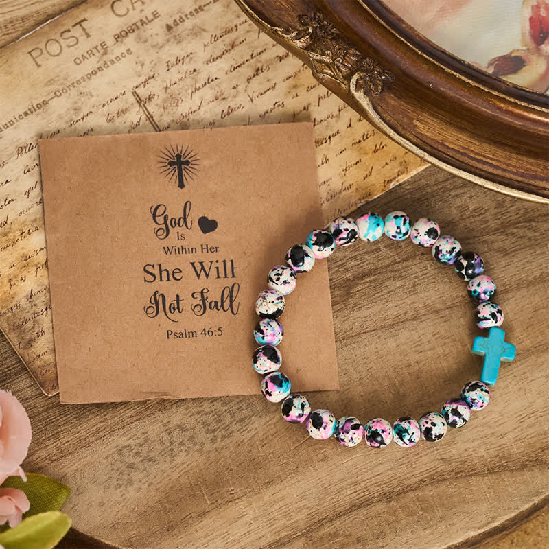 Christianartworkshop Inspirational Psalm 46:5 Cross Bracelet with Colorful Crackle Beads - image 3