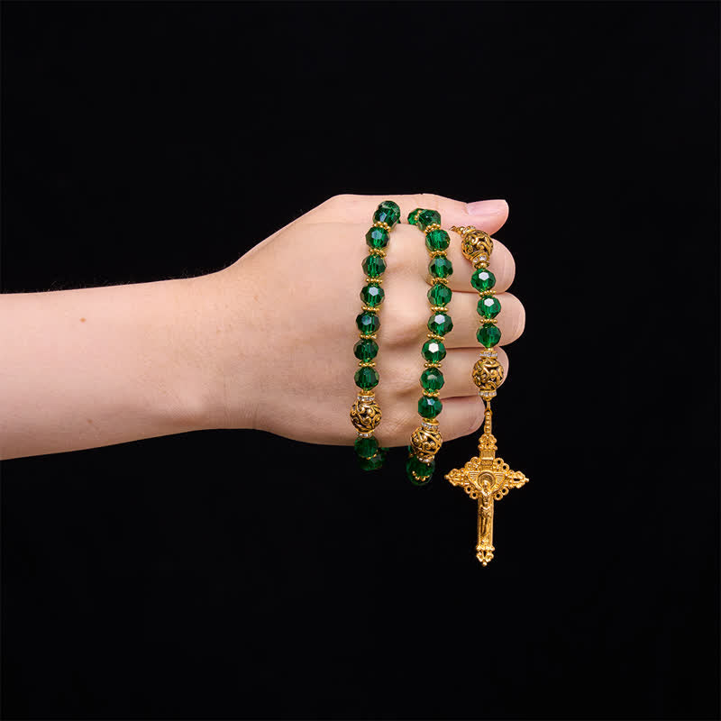 Christianartworkshop Emerald Green Faceted Bead St.Jude Rosary: Emblem of Gentle Heavenly Grace - image 1