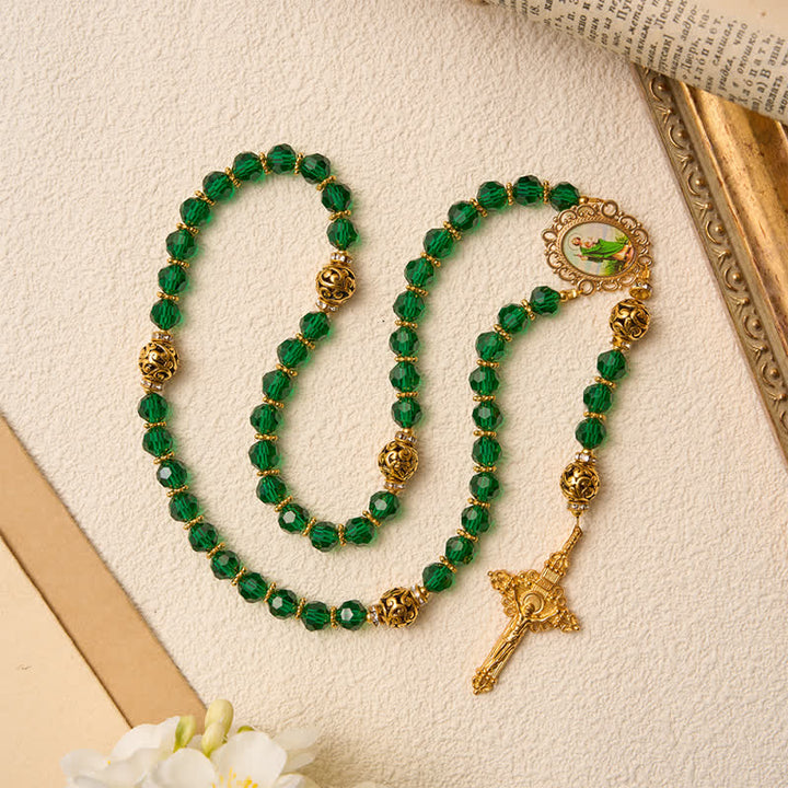 Christianartworkshop Emerald Green Faceted Bead St.Jude Rosary: Emblem of Gentle Heavenly Grace - St.Jude-Themed Rosary - image 0