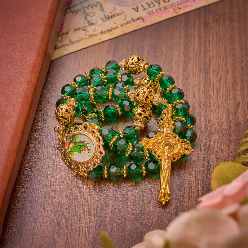 Christianartworkshop Emerald Green Faceted Bead St.Jude Rosary: Emblem of Gentle Heavenly Grace - image 3