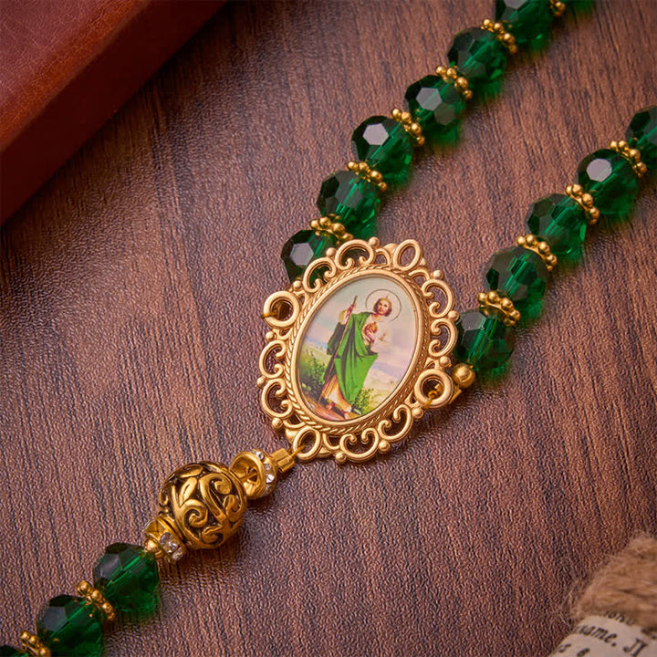 Christianartworkshop Emerald Green Faceted Bead St.Jude Rosary: Emblem of Gentle Heavenly Grace - image 5