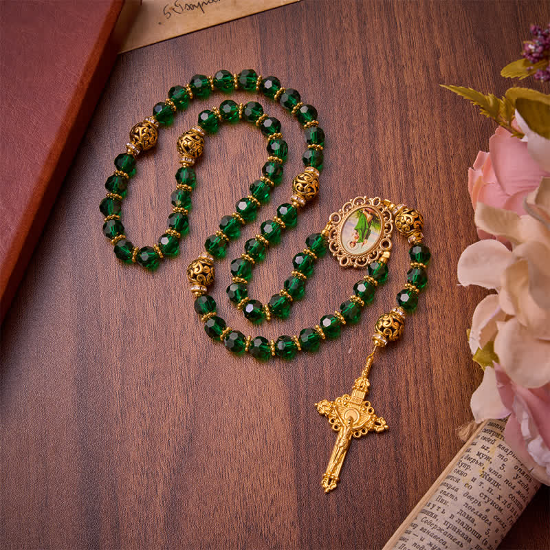 Christianartworkshop Emerald Green Faceted Bead St.Jude Rosary: Emblem of Gentle Heavenly Grace - image 2