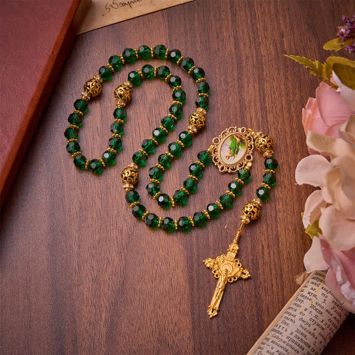 Christianartworkshop Emerald Green Faceted Bead St.Jude Rosary: Emblem of Gentle Heavenly Grace - image 2