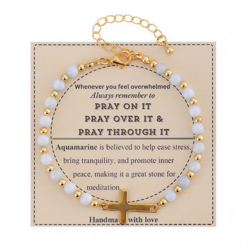 Christianartworkshop Adjustable Crystal Agate Cross Bracelet: Sign of Gentle Celestial Shelter - Aquamarine - image 11