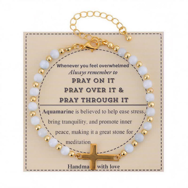 Christianartworkshop Adjustable Crystal Agate Cross Bracelet: Sign of Gentle Celestial Shelter - Aquamarine - image 11