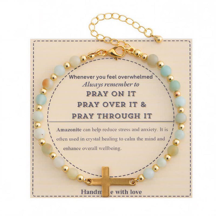 Christianartworkshop Adjustable Crystal Agate Cross Bracelet: Sign of Gentle Celestial Shelter - Amazonite - image 9