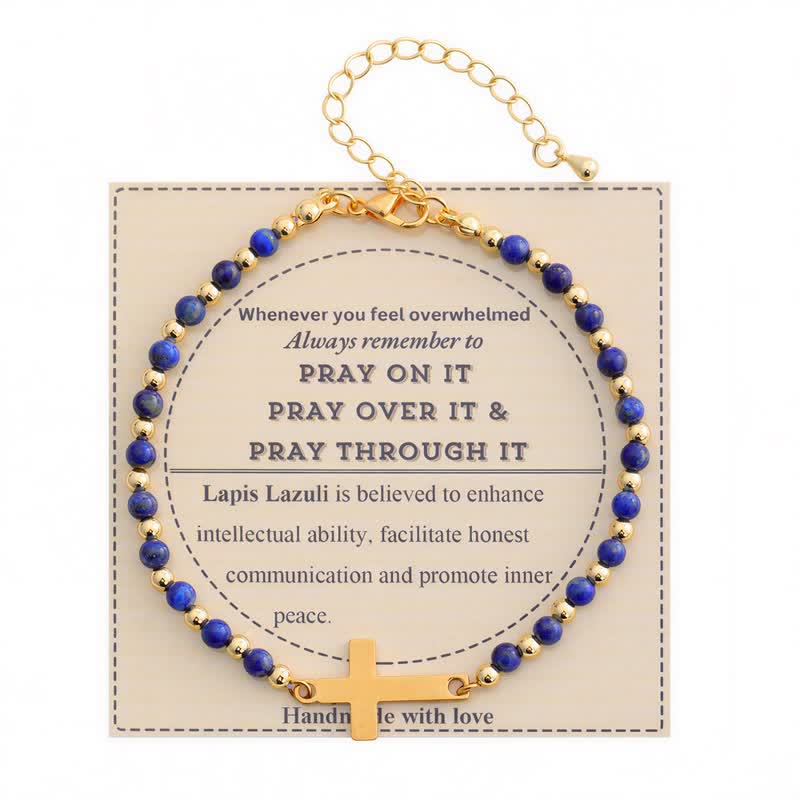 Christianartworkshop Adjustable Crystal Agate Cross Bracelet: Sign of Gentle Celestial Shelter - Lapis Lazuli - image 6