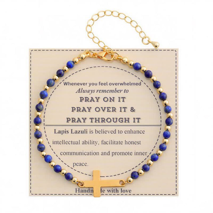 Christianartworkshop Adjustable Crystal Agate Cross Bracelet: Sign of Gentle Celestial Shelter - Lapis Lazuli - image 6