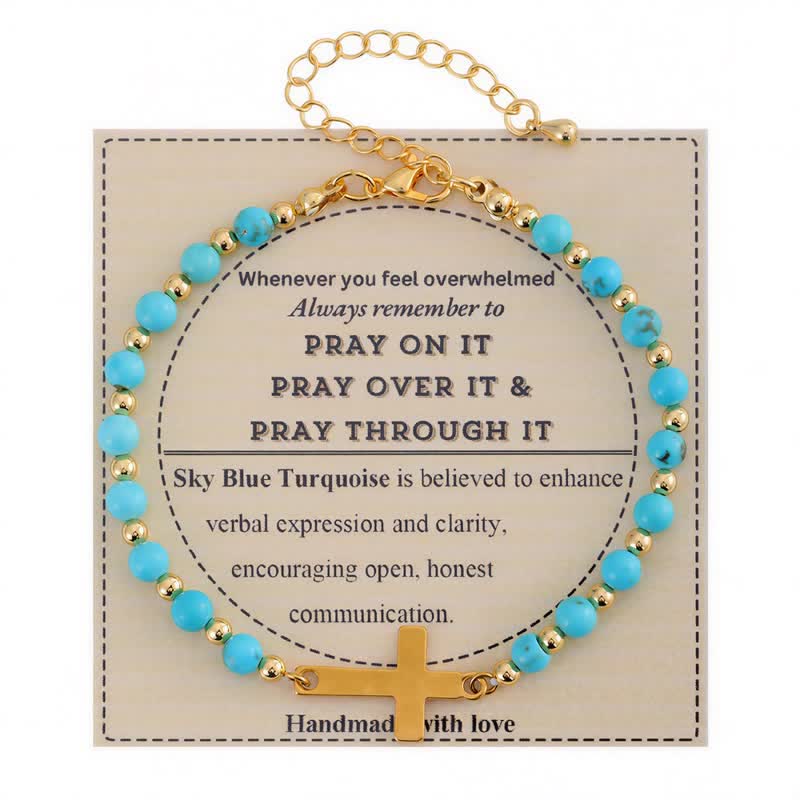 Christianartworkshop Adjustable Crystal Agate Cross Bracelet: Sign of Gentle Celestial Shelter - Blue Turquoise - image 7