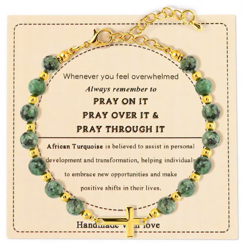 Christianartworkshop Adjustable Crystal Agate Cross Bracelet: Sign of Gentle Celestial Shelter - Turquoise - image 2
