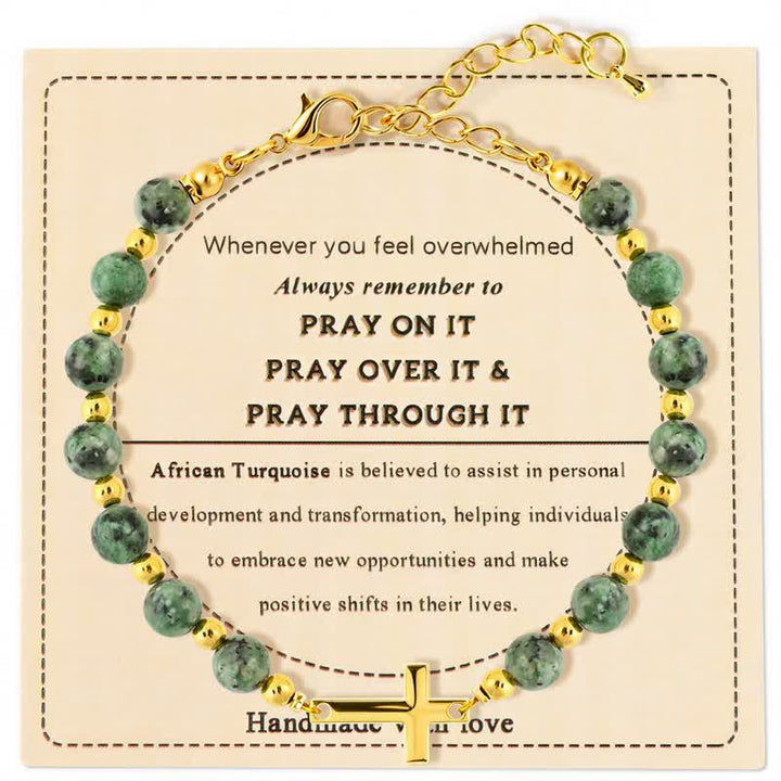 Christianartworkshop Adjustable Crystal Agate Cross Bracelet: Sign of Gentle Celestial Shelter - Turquoise - image 2