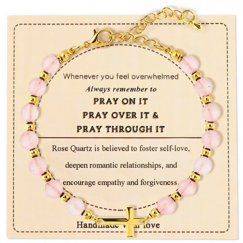 Christianartworkshop Adjustable Crystal Agate Cross Bracelet: Sign of Gentle Celestial Shelter - Rose Quartz - image 0