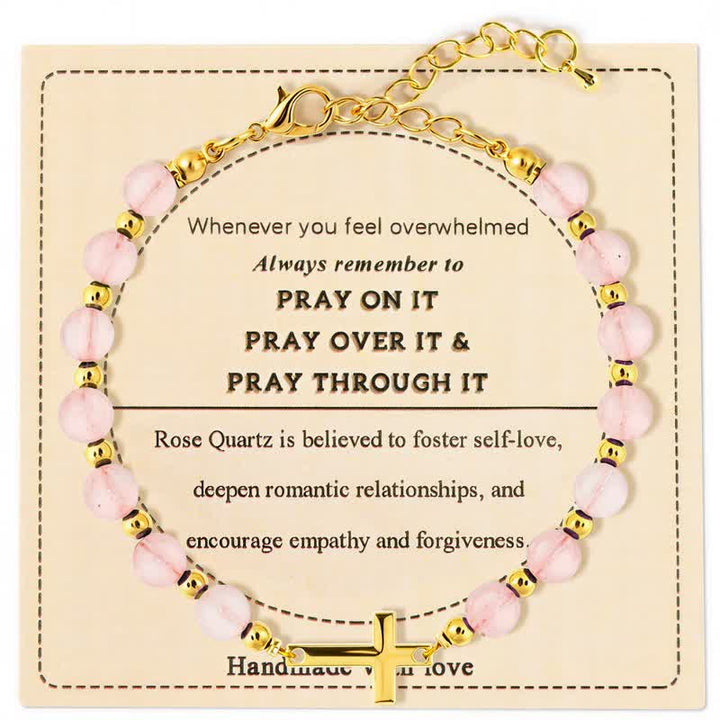 Christianartworkshop Adjustable Crystal Agate Cross Bracelet: Sign of Gentle Celestial Shelter - Rose Quartz - image 0