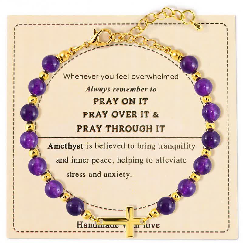 Christianartworkshop Adjustable Crystal Agate Cross Bracelet: Sign of Gentle Celestial Shelter - Amethyst - image 1