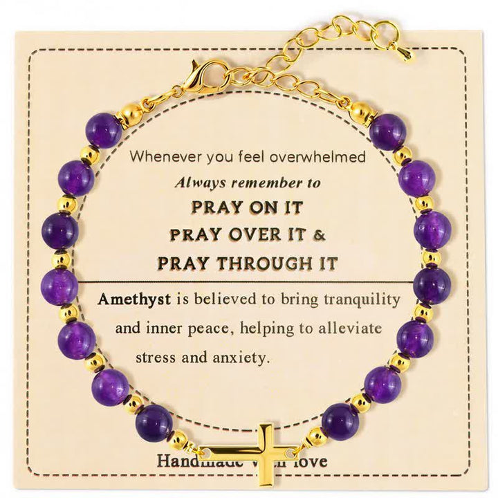 Christianartworkshop Adjustable Crystal Agate Cross Bracelet: Sign of Gentle Celestial Shelter - Amethyst - image 1