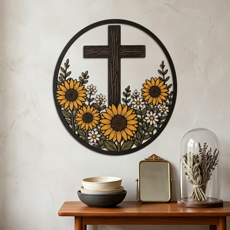 Christianartworkshop Sunflower Framed Cross Metal Decor: Token of Peaceful Divine Light - image 1