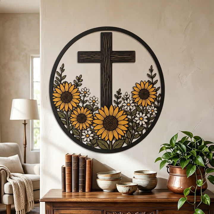 Christianartworkshop Sunflower Framed Cross Metal Decor: Token of Peaceful Divine Light - image 2