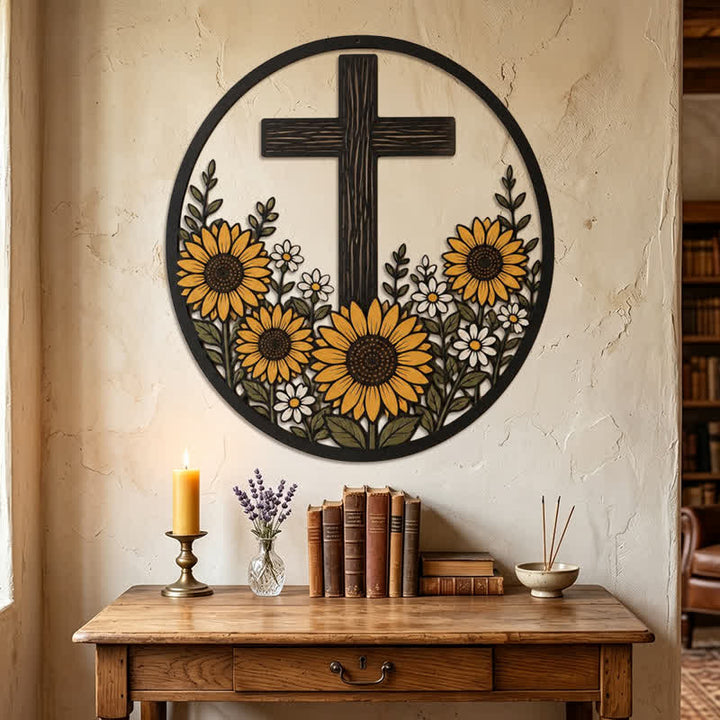 Christianartworkshop Sunflower Framed Cross Metal Decor: Token of Peaceful Divine Light - image 4