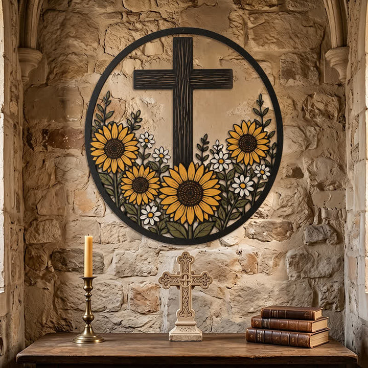 Christianartworkshop Sunflower Framed Cross Metal Decor: Token of Peaceful Divine Light - image 5