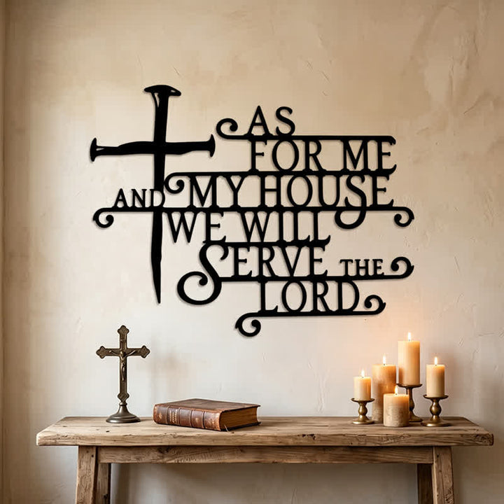 Christianartworkshop Curly Script Metal Cross Wall Sign: Emblem of Quiet Household Faith - image 0