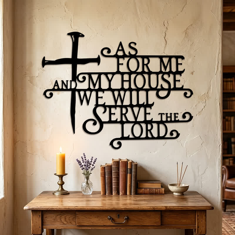Christianartworkshop Curly Script Metal Cross Wall Sign: Emblem of Quiet Household Faith - image 1
