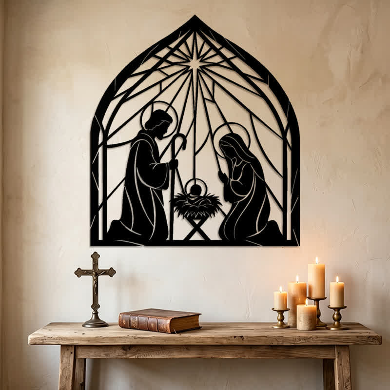 Christianartworkshop Holy Family Nativity Metal Wall Art: Emblem of Gentle Heavenly Peace - image 1