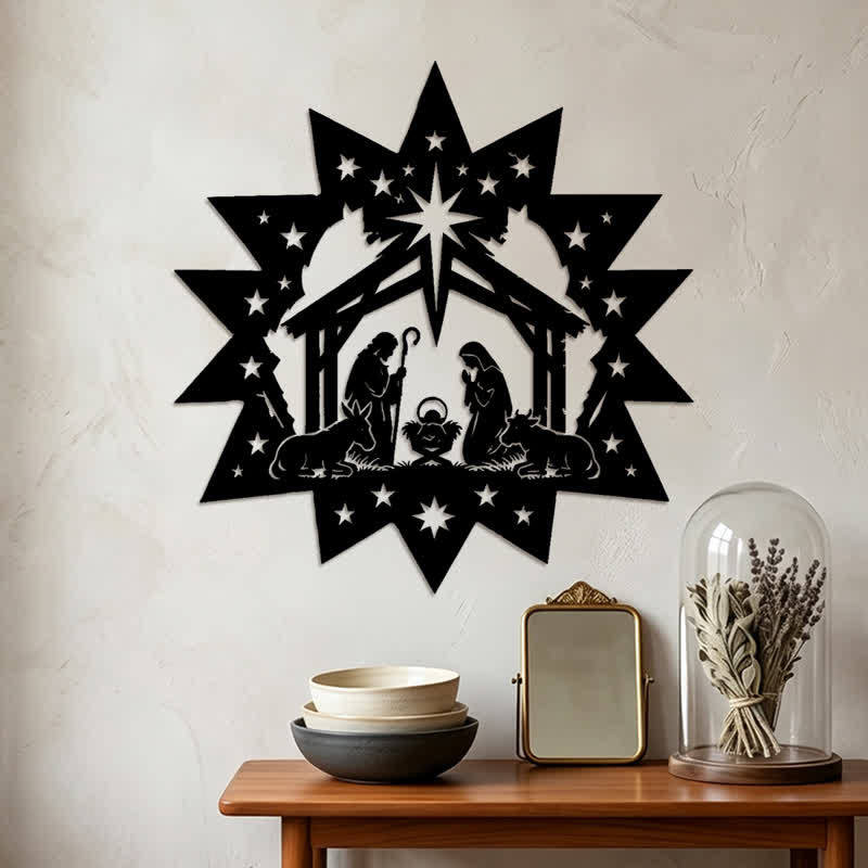 Christianartworkshop Star Frame Nativity Scene Metal Wall Art: Emblem of Guiding Heavenly Light - image 3