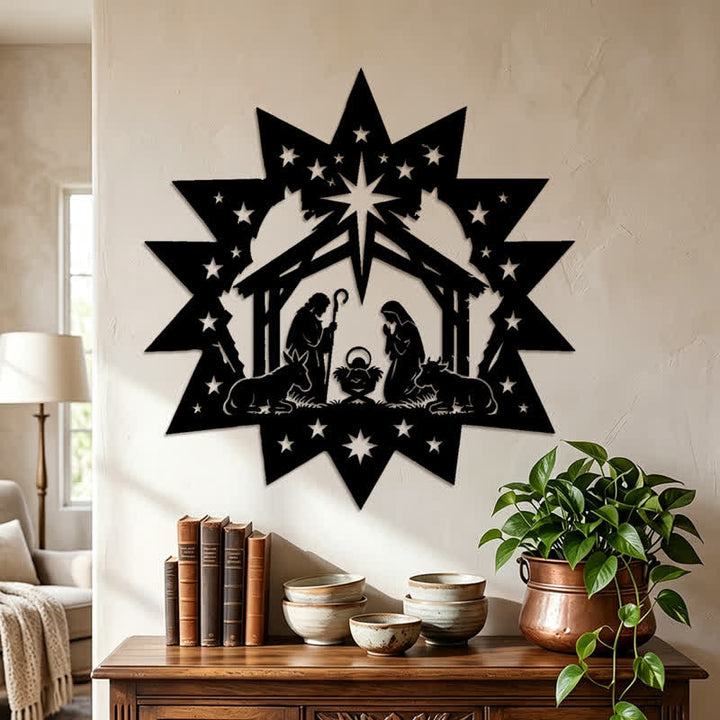 Christianartworkshop Star Frame Nativity Scene Metal Wall Art: Emblem of Guiding Heavenly Light - image 4