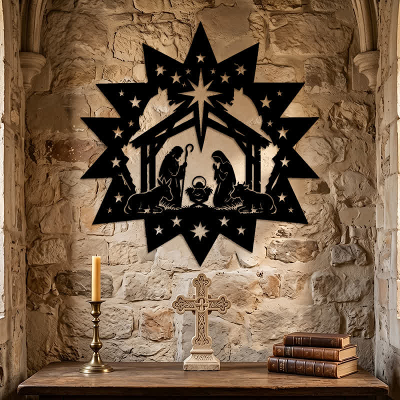 Christianartworkshop Star Frame Nativity Scene Metal Wall Art: Emblem of Guiding Heavenly Light - image 5