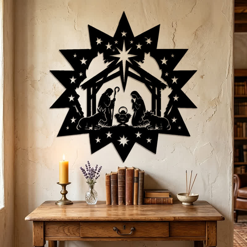 Christianartworkshop Star Frame Nativity Scene Metal Wall Art: Emblem of Guiding Heavenly Light - image 2