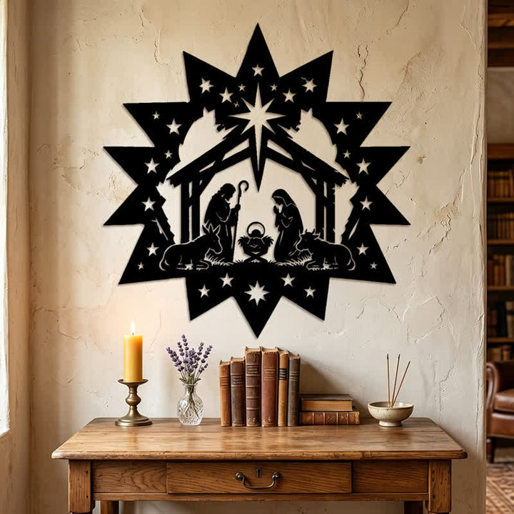 Christianartworkshop Star Frame Nativity Scene Metal Wall Art: Emblem of Guiding Heavenly Light - image 2