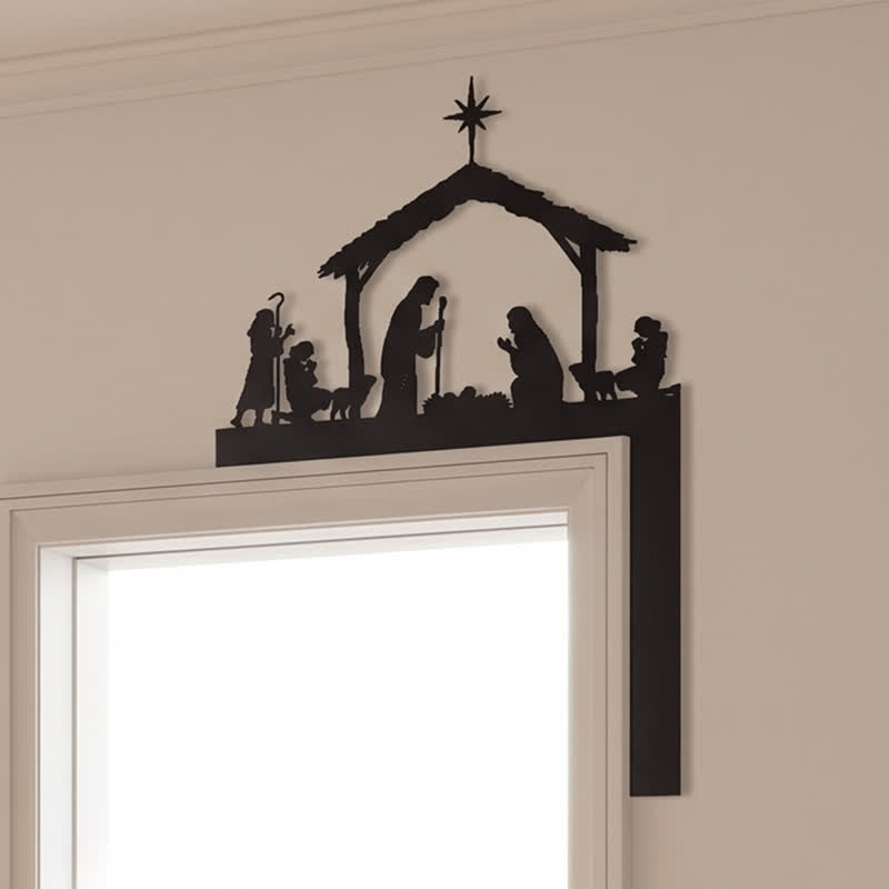 Christianartworkshop Silhouette Holy Family Manger Metal Sign: Symbol of Warm Sacred Grace - image 1